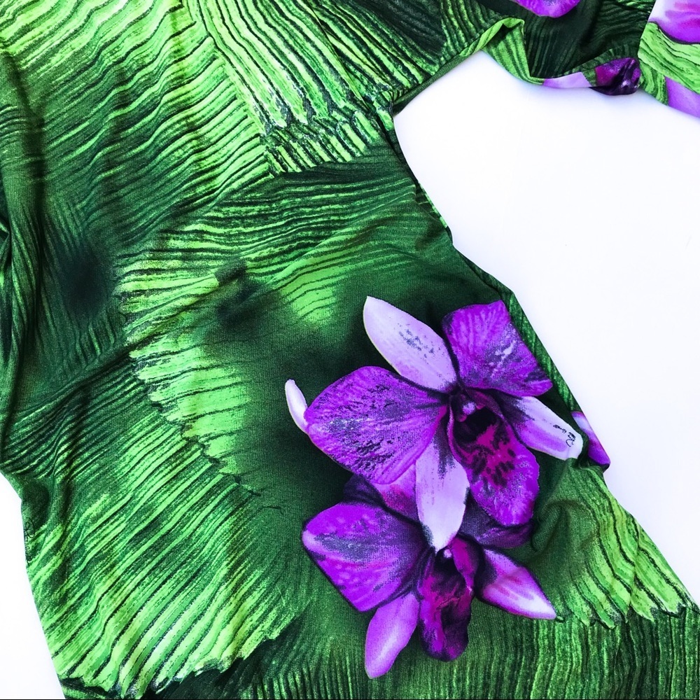 Vintage Runway & Magazine Roberto Cavalli Purple & Green Floral Dress XL - Picture 4 of 10